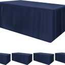 HolidayIdeas Fitted Tablecloths for 6 Foot Rectangle Table, Full Coverage Table Cover 30x72 Inch for Vendor Booth Display, Banquet, Trade Show, Navy Blue, 4 Pcs