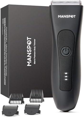 MANSPOT Manscape Groin & Body Hair Trimmer for Men, Electric Ball Pubic Trimmer Shaver, Manscape Kit with 4 Guard, Replaceable Ceramic Blade Heads, Waterproof Wet/Dry Shaver,90 Minutes Shaving