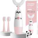 Kids U-Shaped Electric Toothbrush with 2 Brush Heads, Toddlers Sonic with 360 Degree Cleaning, Soft Bristles, Battery Included, IPX7 Waterproof, Cute cartoon for Girls and Boys, Ages 8-13 (Pink)
