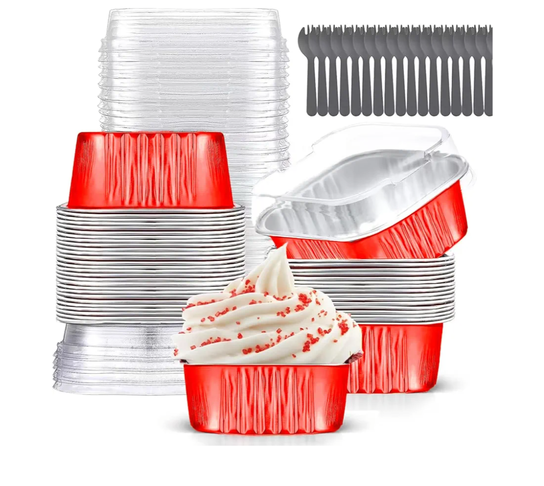 Mini Cake Pans With Lids (10oz,40 Pack) Aluminum Foil Square Cupcake Liners Brownie Baking Cups,Disposable 4”x4” Large Cupcake Pan,Jumbo Muffin Tin Ramekins Holders