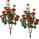 Sunnyglade 2 Packs 35.5" Artificial Camellia Tree, Faux Red Camellia Flowers Plant with Spike, Fake Greenery Tree for Spring Home Front Door Outdoor Indoor Decoration (Red)