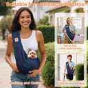 Tomkas Small Dog Cat Sling Carrier Puppy Purse Travel Wrap Soft Crossbody Pet Bag (Dark Blue, M - Classic Pocket & Classic Strap)