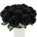 Hananona 12 Pcs Artificial Chrysanthemums Flowers Ball Flower, Fake Mums Flowers Black Silk Plants for Ghothic Home Decor Indoor Floral Arrangement Halloween Table Centerpiece (12, Black)