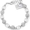 First Communion White Bead Charm Bracelet Handmade Jewelry Baptism or Christening Gift