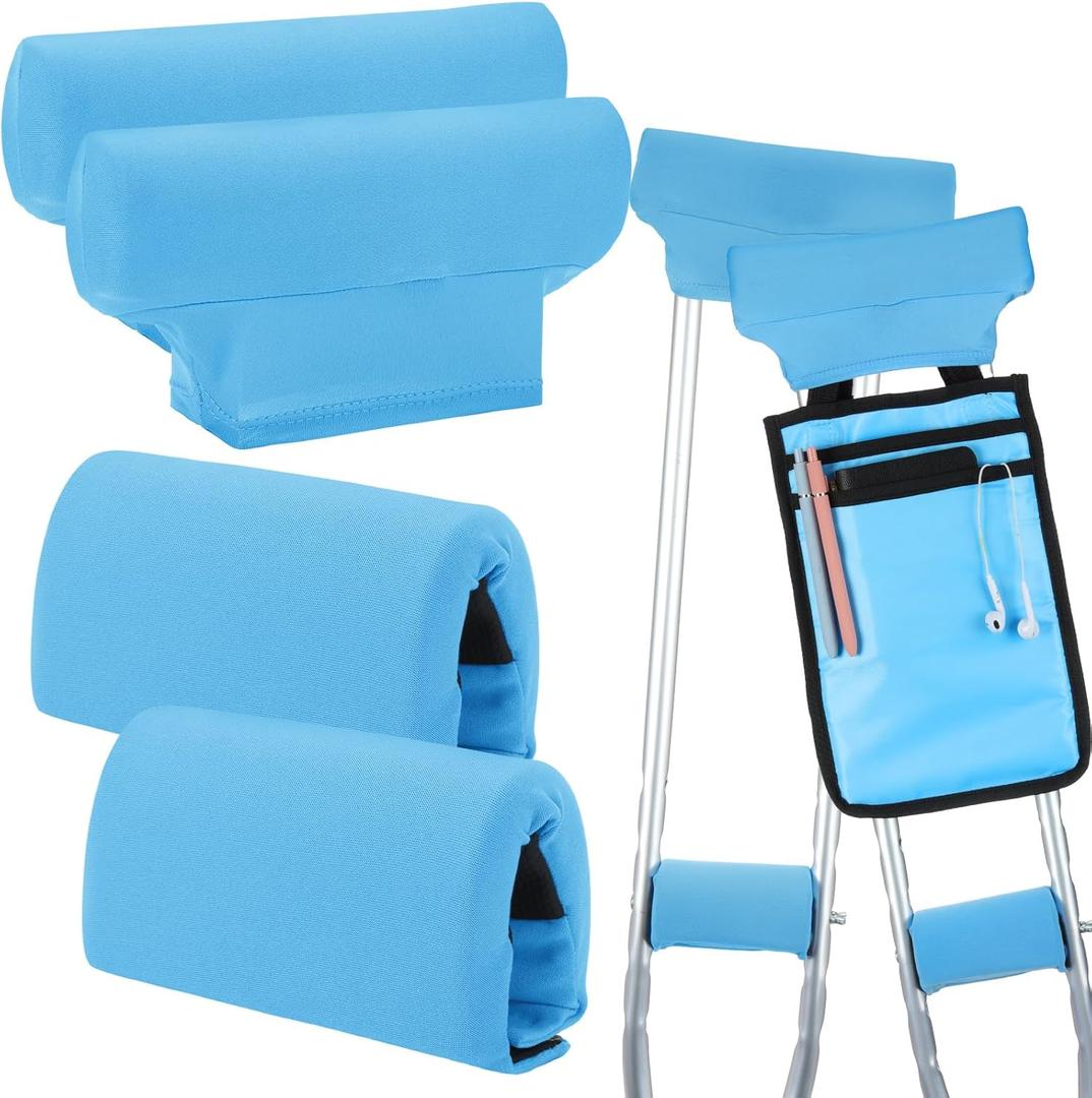Threlaco 5 Pcs Crutch Padding and Bag for Armpits and Hand Grips, Soft Milk Fiber Crutch Pad Crutches Cushion Cover Accessories Sets for Underarm Armpits Handles(Blue)
