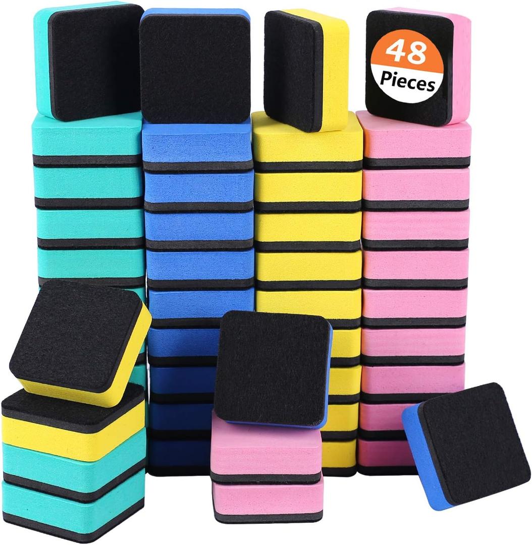 Dry Erase Erasers, 48 Pack Magnetic Whiteboard Eraser Chalkboard Cleansers Wiper for Classroom Office and Home (48mixed)