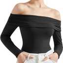 SUUKSESS Women Off the Shoulder Bodysuit Short Sleeve Strapless Thong Body suit (Small, 01 Black)