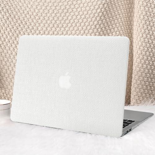 Seorsok Compatible with MacBook Air 13 Inch Case2022 2021 2020 2019 2018 Release A1932 A2179 M1 A2337 Touch ID,Elegant Leather Plastic Hard Shell Case with Transparent Keyboard Cover,White Woven
