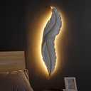 DJAMEL :Creative Wall SconceWhite Resin Feather Decorative Wall Light, LED Indoor Living Room Wall Mounted Light Fixture Lamps for Indoor Living Room Bedroom Hallway (L9.4*W2.7*H35.8(L),)
