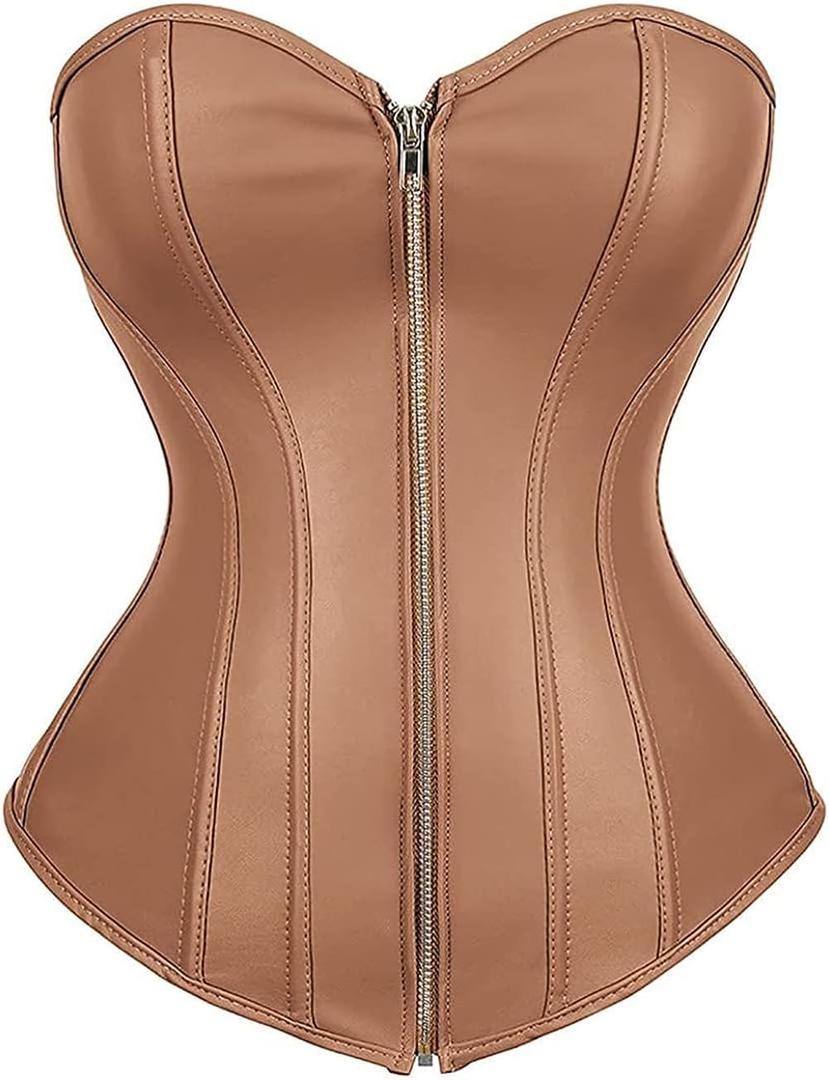 ICEGIA Women's Heavy Duty Corset Double Steel Boned Waist Trainer Corsets Underbust Body Shaper (Medium, Brown of S2803)