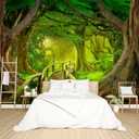 Beautiful Nature Green Forest Wallpaper Big Tree Jungle Landscapes Bedroom Scenery murals Office Decor Living Room tv Background Large Wall Mural - 137"x96" Not Peel and Stick (B15)