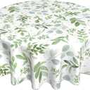 Spring Floral Teal Sage Green Tablecloth Round 60 Inch Watercolor Eucalyptus Leaf Round Table Cloth Wrinkle Resistant Washable Table Cover for Kitchen Dining Room Holiday Party Picnic Patio
