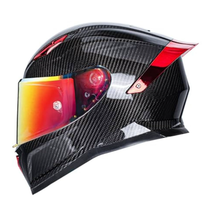 Carbon Fiber Full Face Motorcycle Helmets with Spoiler Sport Touring Street Motorcycle Helmet - Bluetooth Ready Speaker Pockets. Size M