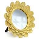 Eorbow 6.5" Vintage Vanity Makeup Desk Mirror, Small Gold Round Mirror for Table, Antique Scallop Edged Wall Mirror Decorative for Living Room Bedroom Dressing Tabletop