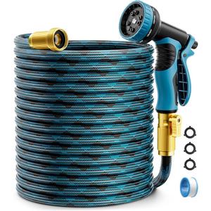 Garden Hose, Non-Expandable Water Hose 100ft, Flexible, Kink & Leak Proof Water Pipe with 10-Function Spray Nozzle, Lightweight Outdoor Hose for Yard, Lawn, Car Wash, RV and Home Use
