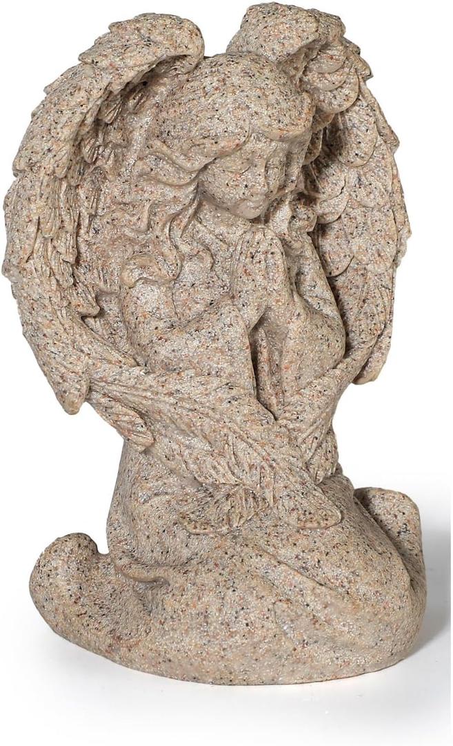 INLOMEM Praying Angel Figurine, Sculpted Hand-Painted Figurine, Angel Wings Statue for Home Decor or Garden, First Communion Gifts for Girls, Religious Gifts for Women (Granite)