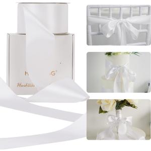 HUIHUANG White Satin Ribbon 2 inch Wide Double Side White Silk Fabric Ribbon for Crafts, Bows Making, Flower Bouquet Wrap, Gift Wrapping, Wedding Bridal Shower Decor, Home Decor -25 Yards/Roll