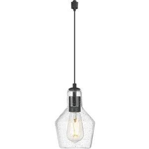 Emliviar H-Type Black Track Hanging Lamp with Seeded Glass Shade, 1-Light Farmhouse Hanging Light Fixture in Black Finish for Kitchen Suitable for Track Rail, DYE286TP BK