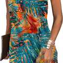 Kubsid Halter Dresses for Women 2026 Casual Print Summer Dresses Hollow Out A-line Sundresses for Beach Vacation, Large (Red Blue Leaves)