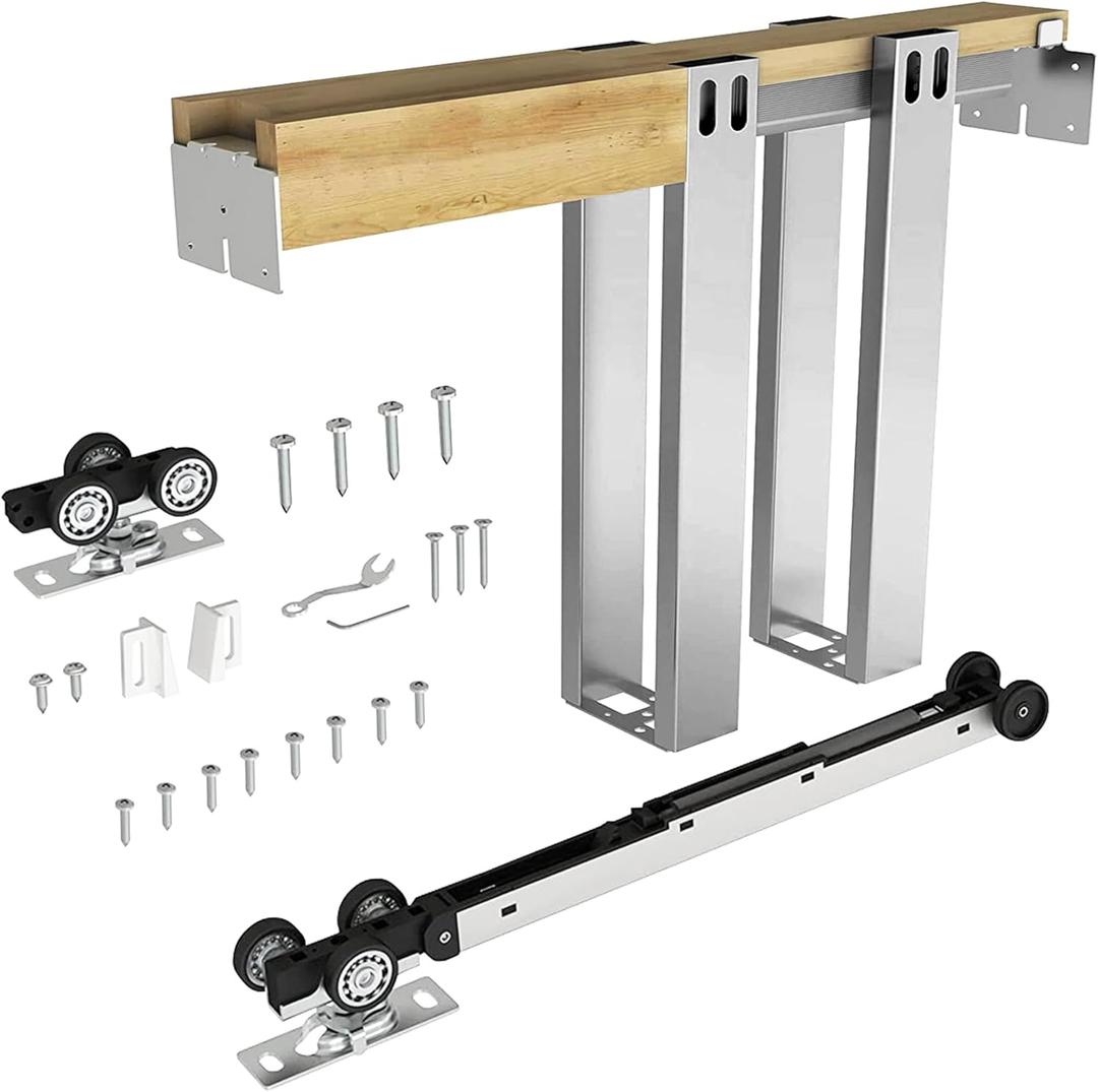 JUBEST 28"x80" Pocket Door Frame Kit with 120LBS Two-Way Soft-Close Mechanism, Easy to Install Pocket Door Kit, for 24" to 28" Wide, Durable Pocket Door Hardware