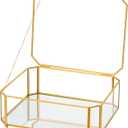 Large Glass Boxes for Display Handmade, Mirrored Bottom, Glass Jewelry Box with Lid, Trinket Box Book Photo Keepsake Organizer, Display Case for Vanity Decor Home Dresser, Octagon, Gold (High: 10.4"L  8.5"W  3.7"H)