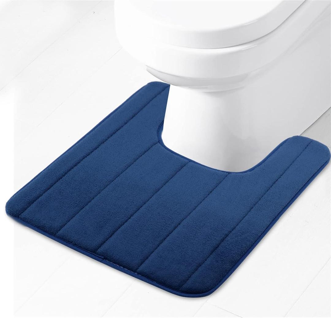 Soft U-Shaped Bathroom Rug, Memory Foam Bath Mat, Non Slip Water Absorption Dry Fast Toilet Mat, Bathroom Floor Mat Navy Blue 1.3 x 1.6 Feet