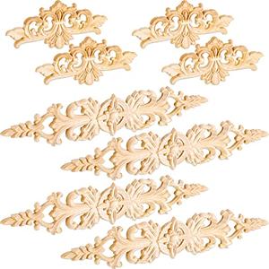 8 Pcs Wood Appliques Carved Onlays Long Decorative Wood Applique Trim Wooden Decal Corner Frame Wooden Appliques for Furniture Cabinet Dresser Bed Wall, 12.99 x 2.36 Inch, 6.3 x 2.76 Inch