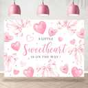 Sweetheart Baby Shower Backdrop for Girls Pink Bowknot Love Hearts A Little Sweetheart is On The Way Photography Background Baby Shower Party Decoration Supplies Banner Photo Booth Props 7x5ft