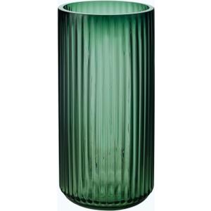 DECORPIA 8 Inch Premium Thickened Green Glass Vase - Ribbed Glass Flower Vase for Rustic Home Decor, Decorative Vases for Flowers for Modern Farmhouse, Ideal for Shelf, Mantle, Table Entryway Dcor