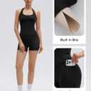 SUUKSESS Women 2 Piece Workout Sets Halter Neck Padded Yoga Tank Tops High Waisted Biker Shorts with Pockets (Black, M)