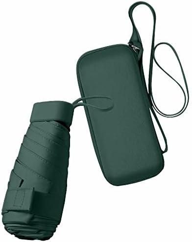 ESUFEIR Mini Sun Umbrella for Purse With Case, Small Compact UV Umbrella Travel Essentials, Lightweight Portable Parasol Windproof for Women Men Kids (Dark green)