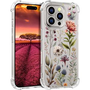 Compatible with iPhone 16 Pro Case Designer Cute Clear for Women,Silicone Phone Cover Cases Design (Botanical Flowers Leaves Herbs)