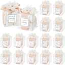 Wenqik 20 Pack Clear Wedding Favor Boxes with Ivory White Pearl Flowers, Ribbon and Thank You Stickers, Elegant Plastic Candy Gift Boxes for Bridal Shower Baby Shower, Birthday Wedding Supplies