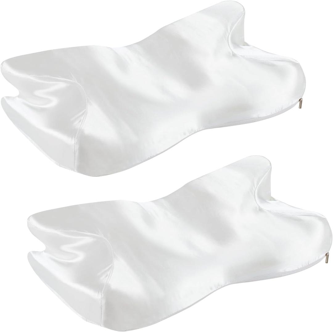 2 Pcs Satin Pillowcase for Cervical Pillow, White Silky Cervical Pillow Case Contour Pillow Case Cover with Zipper, Smooth Ergonomic Pillowcase for Neck Pillow Cover