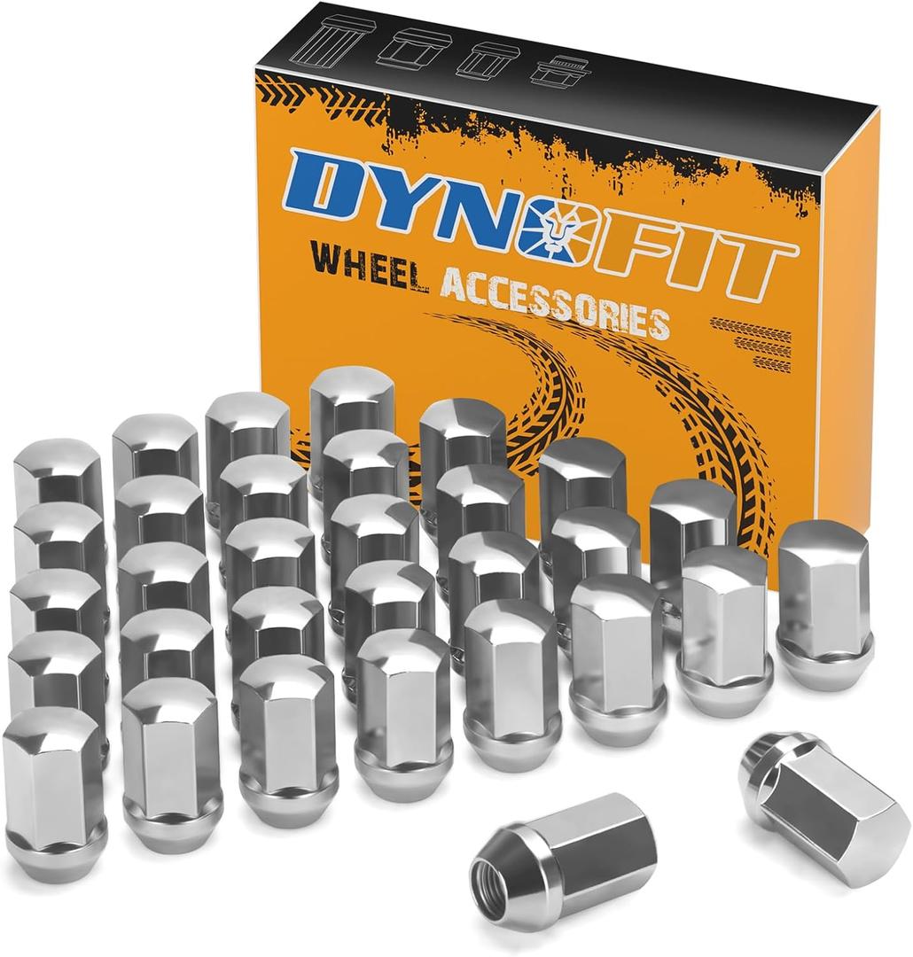 Dynofit M14x1.5 OE Wheel Lug Nuts for 2008+ Che-vy Silverado GM/C Sierra 2500 3500,One-Piece Chrome Factory Lug Nuts for 2012+ RAM 2500 3500, 32PCS 7/8" Hex 1.75" H Replace OEM 611-236|611-330
