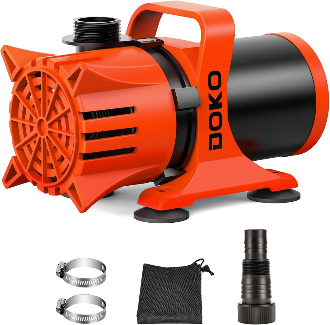 DOKO 4500GPH Submersible Water Pump, 180 Ajustable Pond Pump with 20FT Power Cord 220W Ultra Quiet Aquarium Pump for Pond, Fountain, Waterfall, Fish Tank, Hydroponic, Statuary, Orange Black
