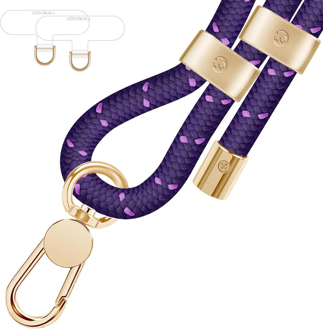 UKON Cell Phone Lanyard,Crossbody Lanyard and Wrist Strap Premium Metal Buckle Phone Charms with 2 X Strap Patch Compatible with All Smartphone(Purple)