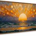 Large Abstract Sun Wall Art, Modern Sunset Ocean Canvas Painting, 24x48 In