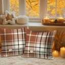 Fall 20x20 Throw Pillow Covers Set of 2, Watercolor Brown, Grey and White Checkered Decorative Holiday Pillow Case 20 x 20 Autumn Cushion Covers Pillowcase for Indoor Home Bedroom Sofa Decor
