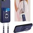 LEMAXELERS Crossbody Wallet Case for iPhone 16e with Card Holder and Ring Stand Kickstand Wrist Strap Lanyard Handbag Purse Phone Cover for iPhone 16e. Blue YKB