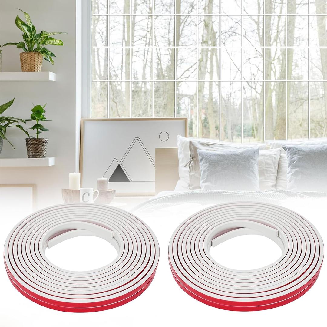 Window Trim Molding, 65.6Ft Self Adhesive Glass Decorative Strip with Groove, Peel and Stick PVC Window Grid Insert Kit for Windows & Glass Doors, White (Two 32.8ft Rolls)