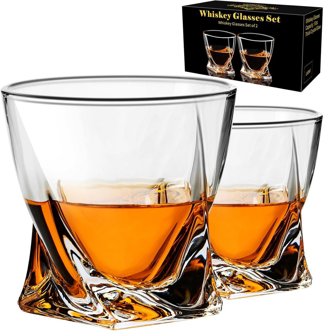 PARACITY Whiskey Glasses Set of 2, Old Fashioned Cocktail Glass, 10 OZ Whiskey Glasses, Bourbon Glasses, Rocks Glasses for Scotch, Liquor Vodka, Bourbon, Whiskey Gifts for Men, Husband, Boyfriend