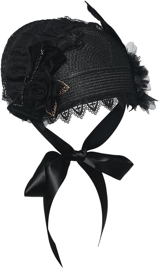 COSDREAMER Girls Women Victorian Bonnets Lace Flowers Tea Party Hats