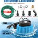 FIDISP Pool Cover Pump Automatic On Off, 850 GPH Automatic Pool Cover Pumps Above Ground With 5 Hose Adapters, 23 FT Drain Hose, 25 FT Power Cord, Water Pump for Draining of Pool Covers, Ponds (Blue)