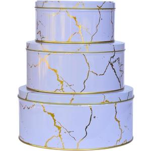 Pack of 3 Stackable Round Metal Tin Containers with Lids  Multipurpose Tins for Cookies, Candies, Kitchen Essentials & More | Thoughtful Gift for Women's / Mother's Day  Elegant White Gold Design