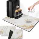 Arttown Coffee Mat for Countertops, Marble White Gold Dish Drying Mat 2 Pcs for Kitchen Bar Accessories, Fit Under Coffee Maker Espresso Machine Dish Rack Hide Stain Rubber Backed 12x19in