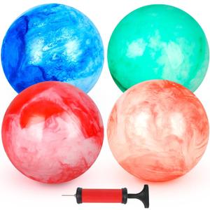 AMOR PRESENT 4PCS Playground Balls for Kids, 9 Inches Dodgeballs Bouncy Balls, Rubber Inflatable Kickball with Air Pump for Indoor Outdoor Sport Games