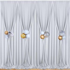 40 ft x 10 ft Wrinkle Free Silver Backdrop Curtain for Parties, Polyester Silver Grey Backdrop Drapes 8 Panels 5x10ft for Baby Shower Photoshoot Engagement Wedding Birthday Photography Background