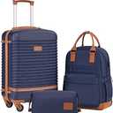 Coolife Suitcase Set 3 Piece Luggage Set Carry On Travel Luggage TSA Lock Spinner Wheels Hardshell Lightweight Luggage Set(Navy, 3 piece set (BP/TB/20))