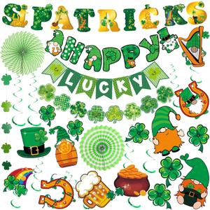 St Patricks Day Decorations,Pre-Assembled Saint Patricks Day Decorations Office Party,Shamrock Lucky Banner Garland Hanging Swirls St. Patrick's Day Decoration,Irish St Patricks Day Decor Accessories